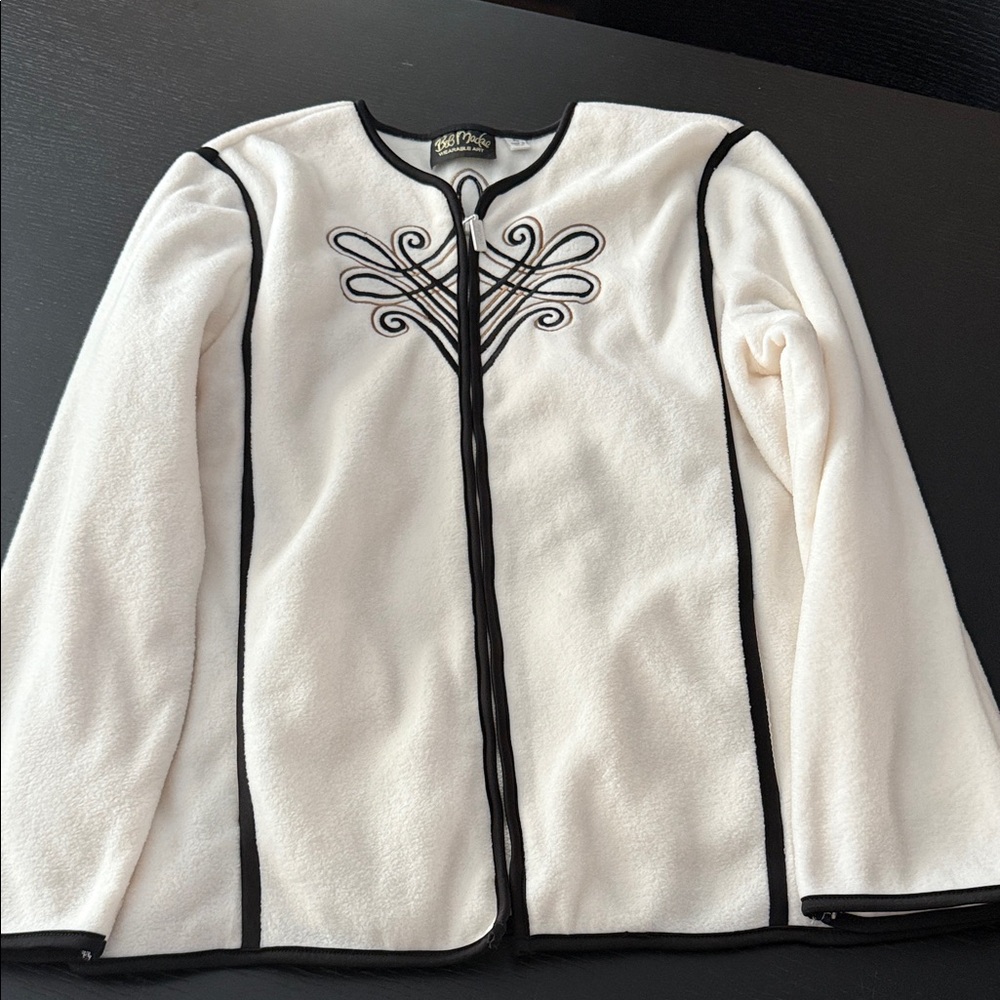 Bob Mackie Women’s XL Wearable Art cream jacket Black & copper color Embroidery